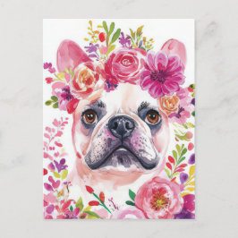 Franse Bulldog Aquarel Bloem Briefkaart