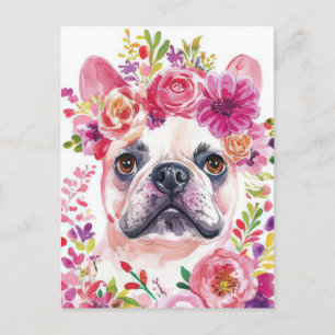 Franse Bulldog Aquarel Bloem Briefkaart