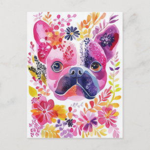 Franse Bulldog Aquarel Bloemstuk  Briefkaart