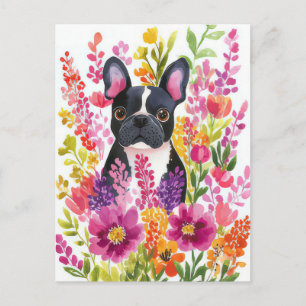 Franse Bulldog Aquarel Bloemstuk  Briefkaart