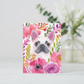 Franse Bulldog Aquarel Bloemstuk Briefkaart (Staand voorkant)