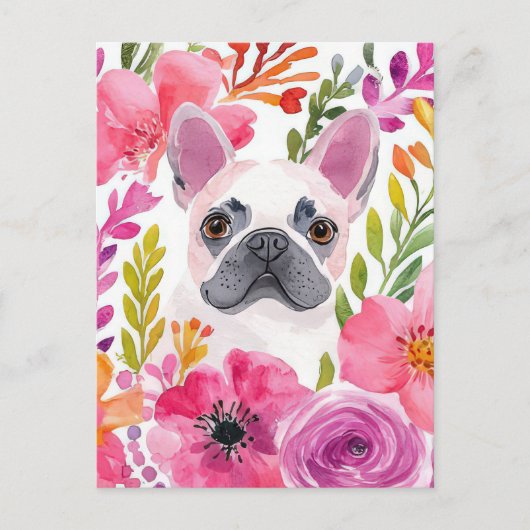 Franse Bulldog Aquarel Bloemstuk Briefkaart (Voorkant)