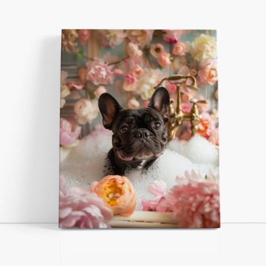 Franse Bulldog Art | Frans in badkuip Badkamer Canvas Afdruk