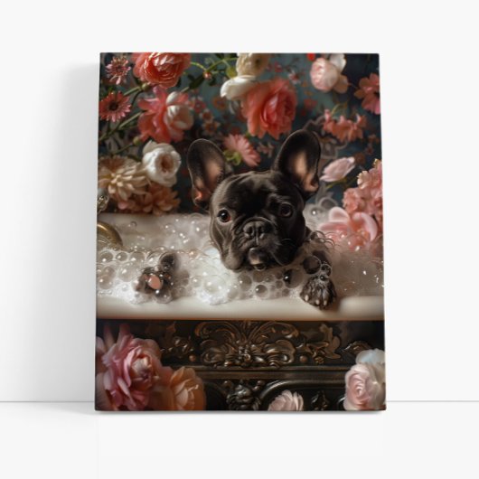 Franse Bulldog Art | Frans in badkuip Badkamer Canvas Afdruk
