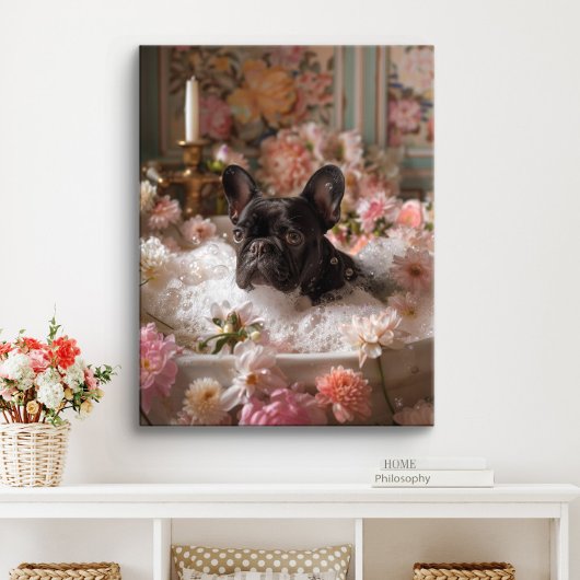 Franse Bulldog Art | Frans in badkuip Badkamer Canvas Afdruk