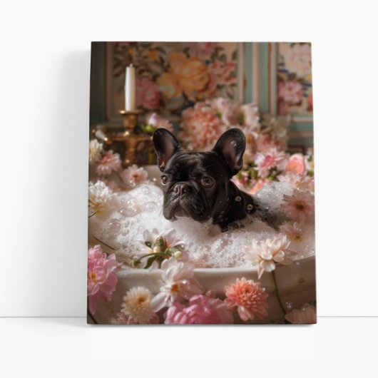 Franse Bulldog Art | Frans in badkuip Badkamer Canvas Afdruk