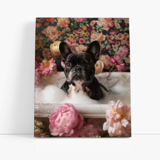 Franse Bulldog Art | Frans in badkuip Badkamer Canvas Afdruk