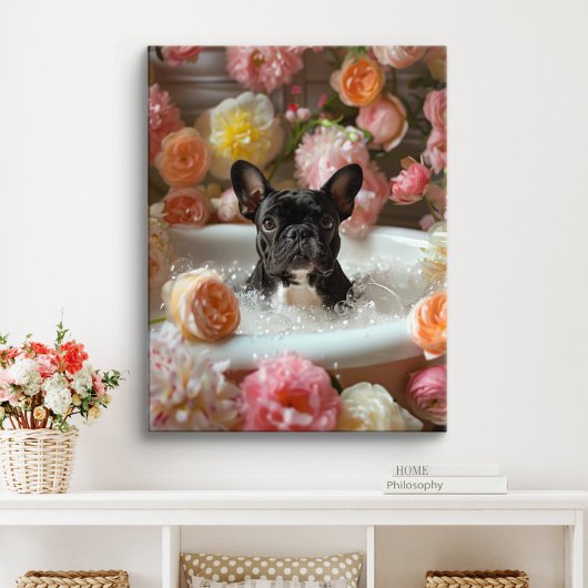 Franse Bulldog Art | Frans in badkuip Badkamer Canvas Afdruk