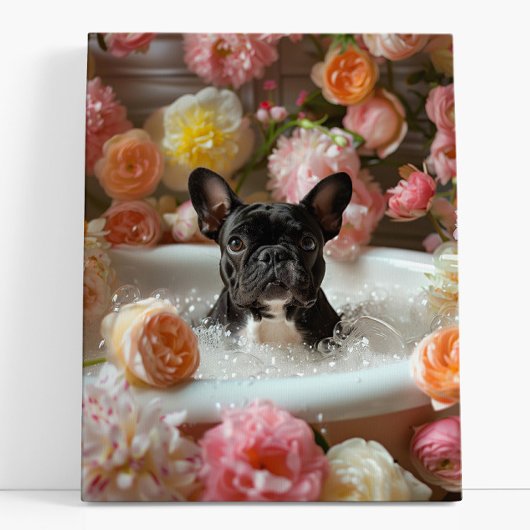 Franse Bulldog Art | Frans in badkuip Badkamer Canvas Afdruk