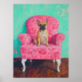 Franse Bulldog Art Poster Wall Art Print Roze (Voorkant)