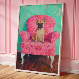 Franse Bulldog Art Poster Wall Art Print Roze