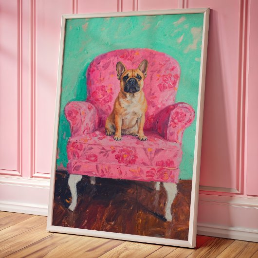 Franse Bulldog Art Poster Wall Art Print Roze