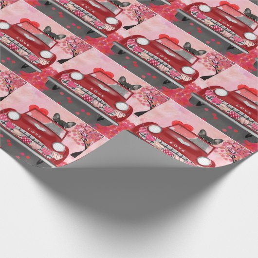 Franse Bulldog auto met hart Valentijnse Cadeaupapier (Hoek)