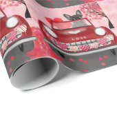 Franse Bulldog auto met hart Valentijnse Cadeaupapier (Rol Hoek)