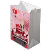 Franse Bulldog auto met hart Valentijnse Medium Cadeauzakje (Voorkant Gekanteld)