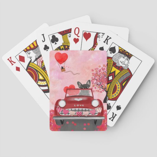 Franse Bulldog auto met hart Valentijnse Pokerkaarten (Achterkant)