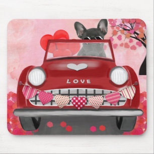 Franse Bulldog Auto met Hartjes Valentijnsdag Muismat