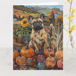 Franse Bulldog Autumn Harvest Thanksgiving Kaart