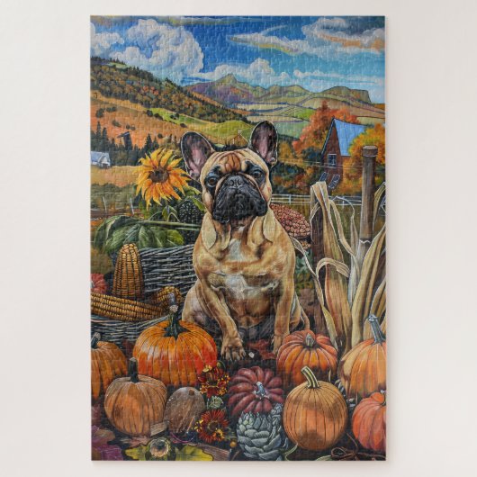 Franse Bulldog Autumn Harvest Thanksgiving Legpuzzel (Verticaal)