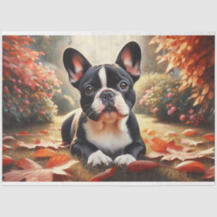 Franse Bulldog Autumn Leaves Decoupage Tissuepapier