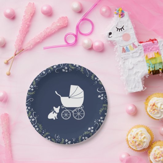 Franse Bulldog Baby shower Borden Design 3 Papieren Bordje (Feest)