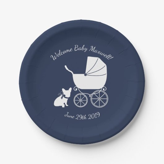 Franse Bulldog Baby shower Borden Design 5 Papieren Bordje (Voorkant)