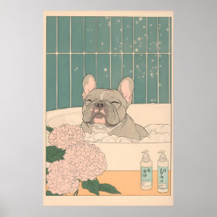 Franse Bulldog Badkamer Print Japanse Ukiyo-e