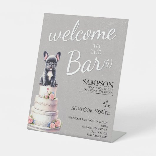 Franse Bulldog Bar Reclamebord Met Voetstuk (Voorkant)