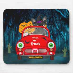 Franse Bulldog Bestuurt Auto Griezige Halloween Muismat