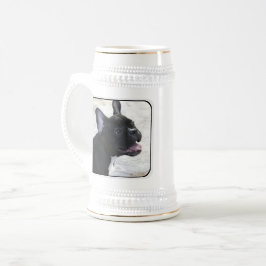 Franse Bulldog bier stein Bierpul (Voorkant links)