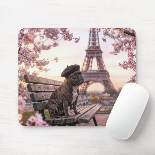 Franse Bulldog bij de Eiffeltoren Muismat (Met muis)