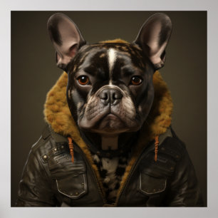Franse Bulldog Biker leren jas Poster