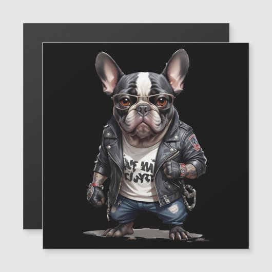 Franse Bulldog Biker Rebel in Leather Jacket Cool (Voorkant / Achterkant)