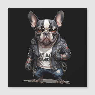 Franse Bulldog Biker Rebel in Leather Jacket Cool