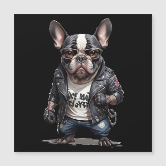 Franse Bulldog Biker Rebel in Leather Jacket Cool (Voorkant)