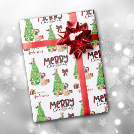 Franse Bulldog, Bird en kerstboom Cadeaupapier