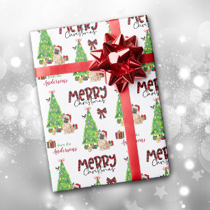 Franse Bulldog, Bird en kerstboom Cadeaupapier