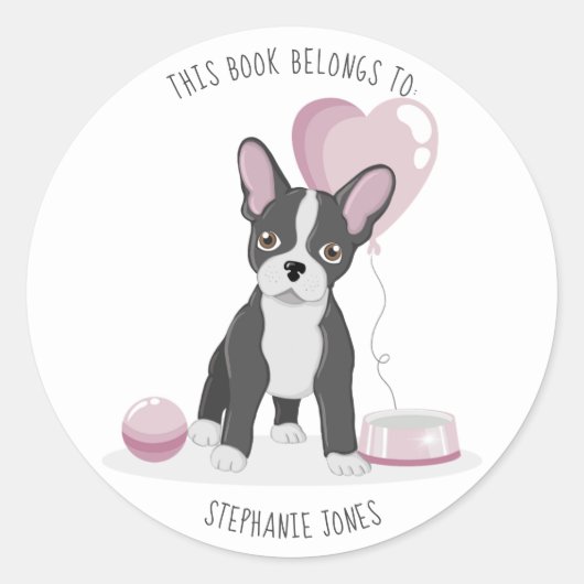 Franse Bulldog Birthday Dit boek behoort tot Ronde Sticker (Voorkant)