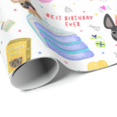 Franse Bulldog Birthday Gift Wrap Cadeaupapier (Rol Hoek)