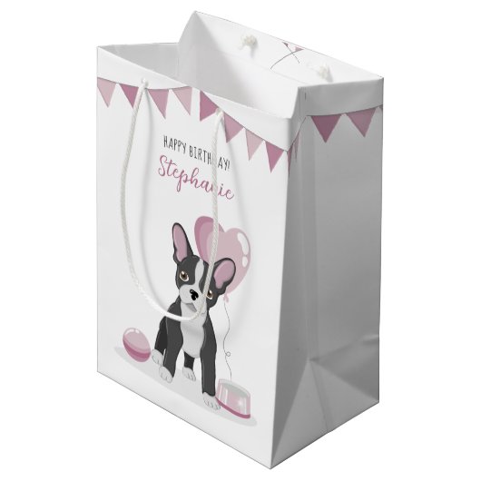 Franse Bulldog Birthday Medium Cadeauzakje (Voorkant Gekanteld)