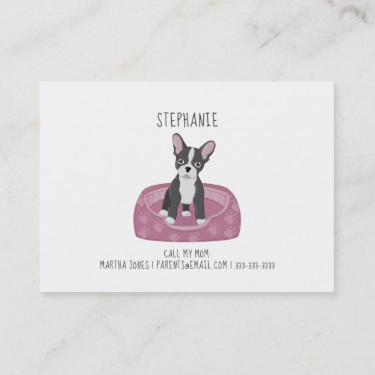 Franse Bulldog Birthday Play Datum Roepkaart Contactkaartje (Achterkant)