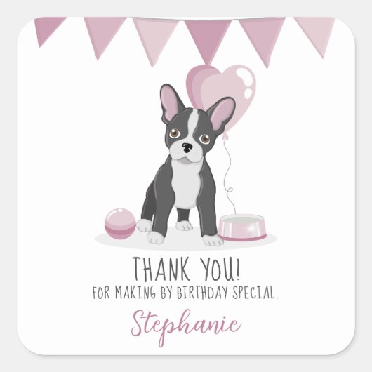 Franse Bulldog Birthday Vierkante Sticker (Voorkant)