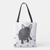Franse Bulldog, Black Frenchie, minimalist, Cute Tote Bag (Achterkant)