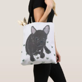 Franse Bulldog, Black Frenchie, minimalist, Cute Tote Bag (Dichtbij)