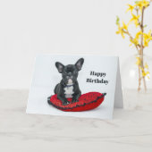 Franse Bulldog Black Pillow Foto Birthday Kaart (Gele Bloem)