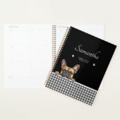 Franse Bulldog Black White Gingham Aangepaste naam Planner (Display)