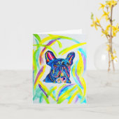Franse Bulldog blanco wenskaart Kaart (Gele Bloem)