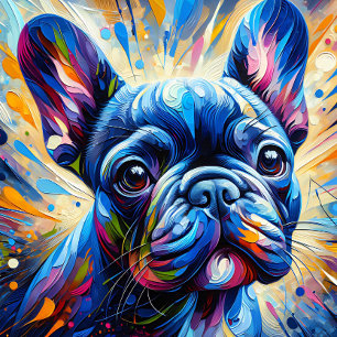 Franse Bulldog Blauw Acryl Print   Kleurrijk Legpuzzel
