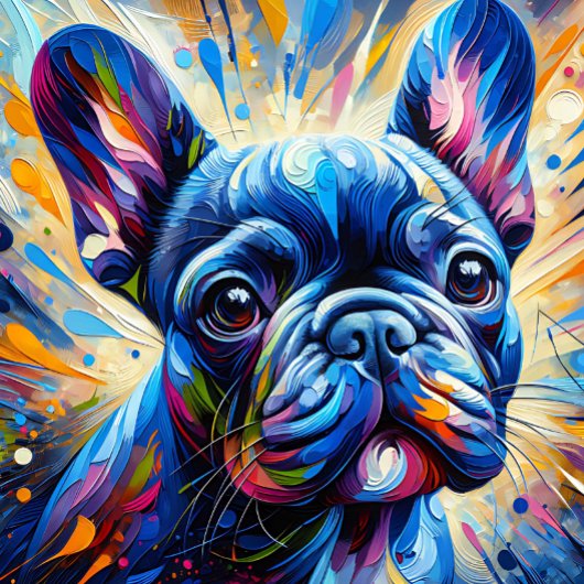 Franse Bulldog Blauw Acryl Print | Kleurrijk Legpuzzel