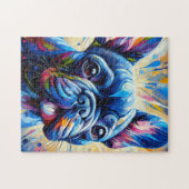 Franse Bulldog Blauw Acryl Print | Kleurrijk Legpuzzel (Horizontaal)